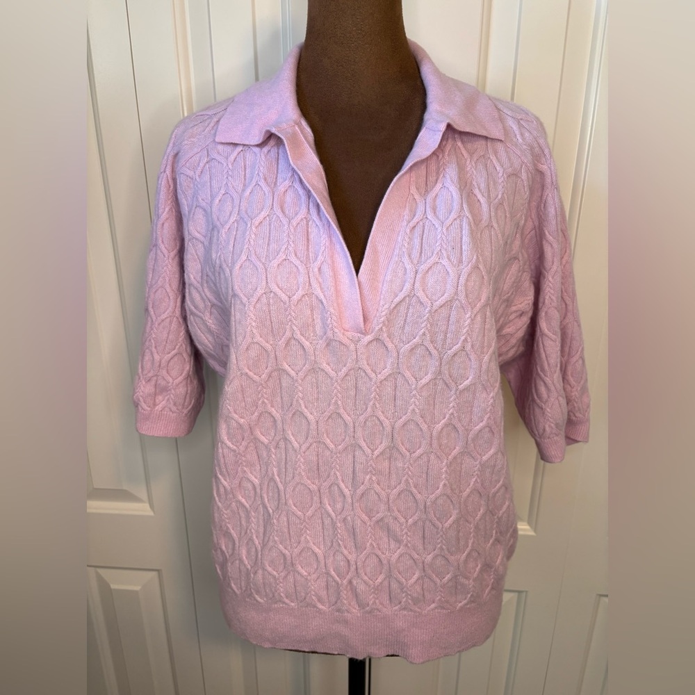 noNAME CASHMERE North Short Sleeve Polo Sweater Small Pink Lavendar